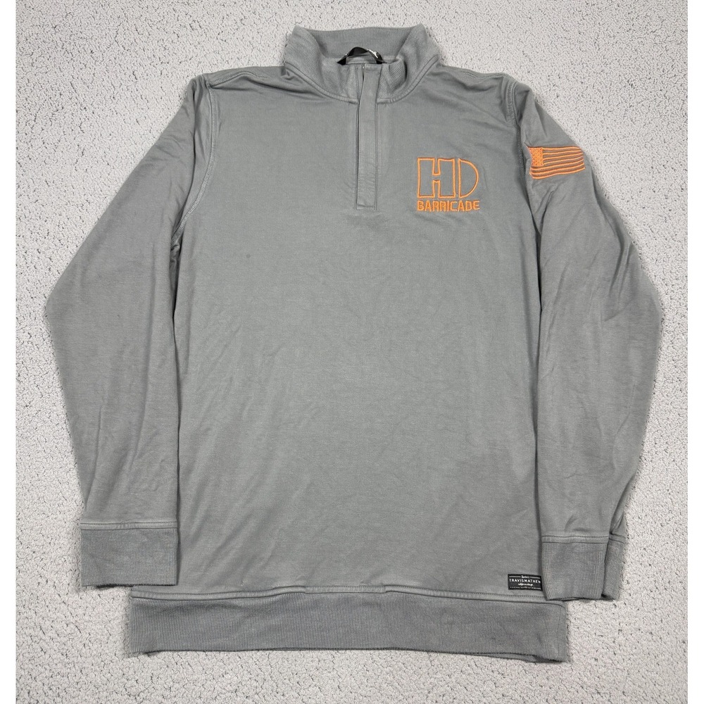 Travis Mathew Sweatshirt Mens Large 1/4 Zip Fleece HD Barricade Flag Pullover
